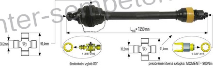 KARDAN PRIKLJUČKA S SKLOPKO ZVEZDASTO 900Nm IN ZGLOBOM ŠIROKOKOTNIM 80° kpl SIP SPT OPV