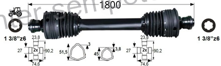 KARDAN PRIKLJUČKA T4 ŠIROKOKOTNI NA OBEH STRANEH L=1800mm 80° SPT