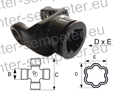 PRIKLJUČEK KARDANA NOTRANJI NA STRANI STROJA notranja cev X7 51X37 SPT STAR POWER TRANSMISSION