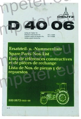 KATALOG TRAKTOR DEUTZ D4006 velja za traktor od 7871/3488 dalje