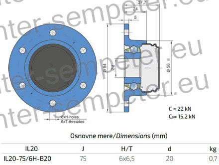 LEŽAJ KROGLIČNI IL20 - 75/6H - B20 FKL