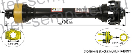 KARDAN PRIKLJUČKA S SKLOPKO DVOLAMELNO 400Nm kpl SIP SPT