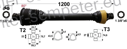 KARDAN PRIKLJUČKA ŠIROKOKOTNI ZGLOB T2 L=1200mm