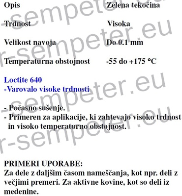 LEPILO LOCTITE 640 1/250ml ZA TESNJENJE CEVNIH ZVEZ