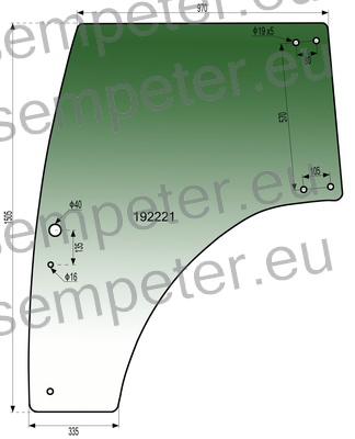 STEKLO KABINE VRAT LEVO (toirano zeleno) (ST - stari tip - kljuka je pravokotne oblike) LANDINI POWERFARM 65 85 95 100 ; MC CORMICK ORIGINAL C MAX 60 - 75 - 80 - 85 - 90 - 95 - 100 - 105 do šasije S/N U39001