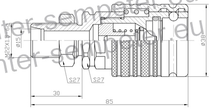 SPOJKA HIDRAVLIČNA ŽENSKA DOLGI NAVOJ M22x1.5 Z MATICO