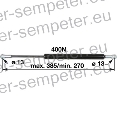 AMORTIZER KABINE VRAT L=385 F=400N SAME Iron 100, Iron 110, Iron 115, Iron 125 DEUTZ - HÜRLIMANN - LAMBORGHINI