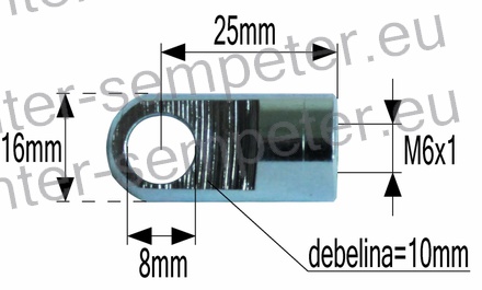 PRIKLJUČEK AMORTIZERJA ALU FI=8 M6x1 debelina=10mm