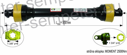 KARDAN PRIKLJUČKA S SKLOPKO STRIŽNO 2500Nm kpl SIP SPT