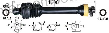 KARDAN PRIKLJUČKA T4 ŠIROKOKOTNI S STRIŽNO SKLOPKO 1900Nm L=1600mm kpl SPT