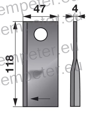 NOŽ KOSILNICE 118x48x4 fi=19mm DESNI