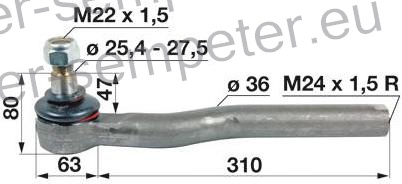 ZGLOB VOLANA DESNI UKRIVLJEN M24x1.5D K25.4/27.5 DEUTZ FAHR DEUTZ FAHR Agrotron K90, K 100, Agrotron 4.70 - > 8001/8002, Agrotron MK1 4.80 - > 8003/8004, Agrotron 4.85 MK1 - > 8005/8006, Agrotron MK1 4.90 - > 8007/8008, Agrotron MK1 4.95 - > 8009/801