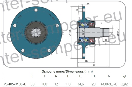 LEŽAJ FKL KROGLIČNI DVOREDNI S PRIROBNICO PL - 185 - M30 - L AQ