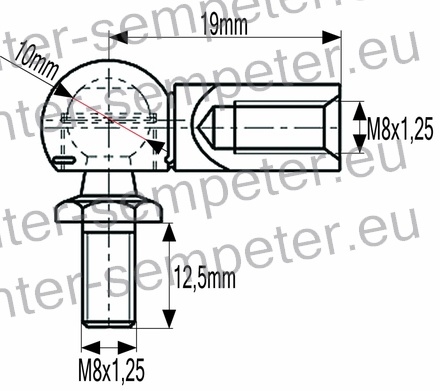 ZGLOB AMORTIZERJA - PLINA M8x1.25 = zunanji navoj bučke; M8x1.25 = notranji navoj priključka; zev ključa=13mm; L=19mm