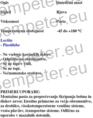 SINTETIČNA MAST LOCTITE PLASTILUBE 1/5.5ml