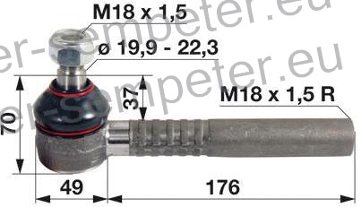 ZGLOB VEZNEGA DROGA notranji desni M18x1.5mm 19.9mm L=200mm MF - MASSEY FERGUSON 3050 - 3060 - 3065