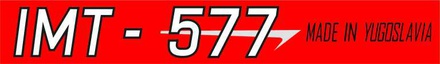 NALEPKA (rdeča) ST "IMT - 577 MADE IN YUGOSLAVIA"