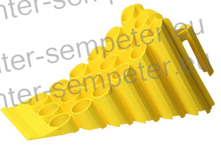 ZAGOZDA KOLESA PVC (rumena) do 5000kg tip G46 dimenzije: 400x160x190mm dolžina:400mm, širina:160mm, višina:190mm teža:0.88kg STANDARD DIN76051