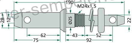 SORNIK PRIKLOPA (z navojem) Cat.2 - 1 fi=28/25/M24x1. 5 l=190mm GR