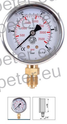 MANOMETER OLJA mehanski glicerinski 0 - 250bar Fi=63mm G1/4U