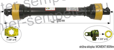 KARDAN PRIKLJUČKA S SKLOPKO STRIŽNO 900Nm R=48 M6 kpl SIP SPT