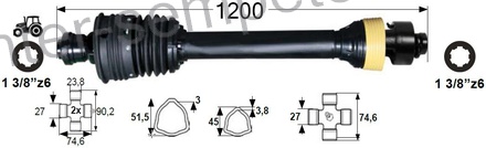 KARDAN PRIKLJUČKA T4 ŠIROKOKOTNI S PROSTEKOČO SKLOPKO DESNO L=1200mm kpl SPT