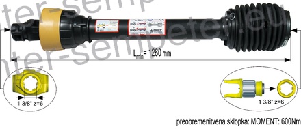 KARDAN PRIKLJUČKA S HARMONIKO S SKLOPKO ZVEZDASTO 600Nm kpl SIP SPT